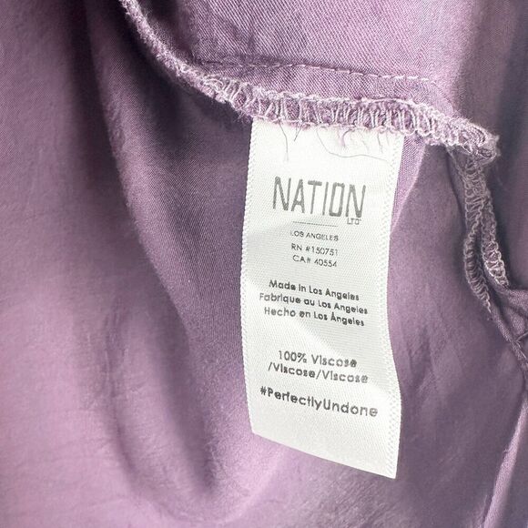 Nation LTD Sandra Seamed Peasant Blouse Purple Rain Size Medium Satin L/S - Picture 4 of 4